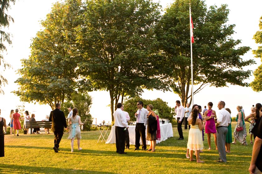 Cocktail hour on the lawn at Brock House wedding