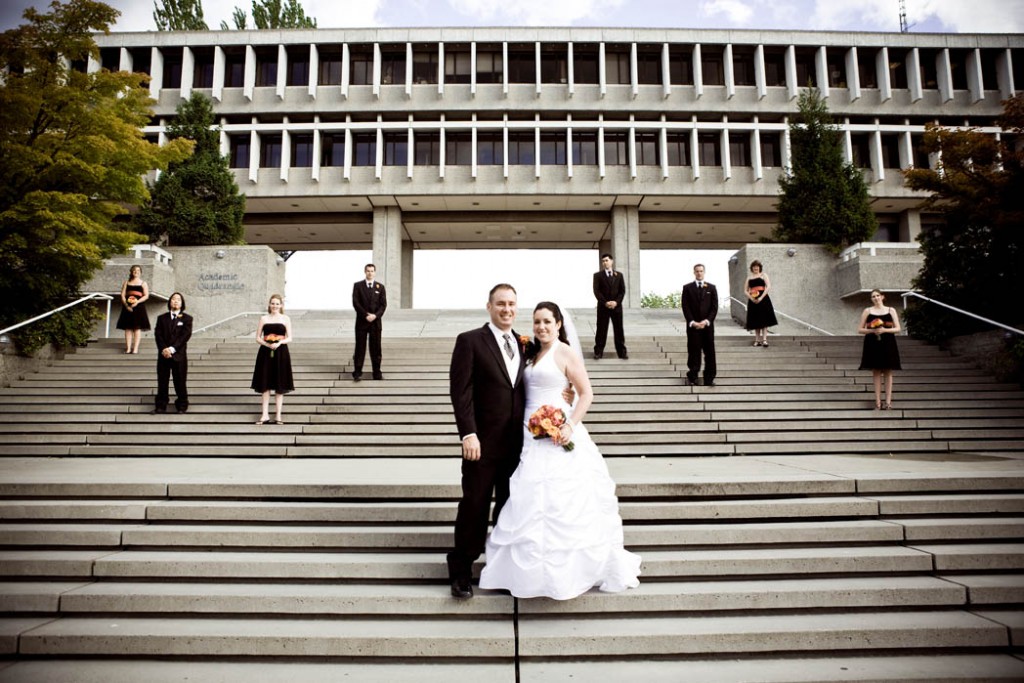 wedding party on SFU steps at Diamond Alumni Centre wedding