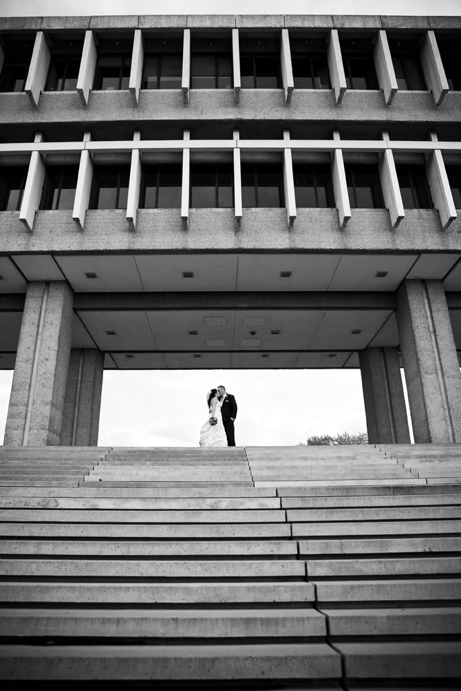 couples portrait on SFU steps at Diamond Alumni Centre wedding