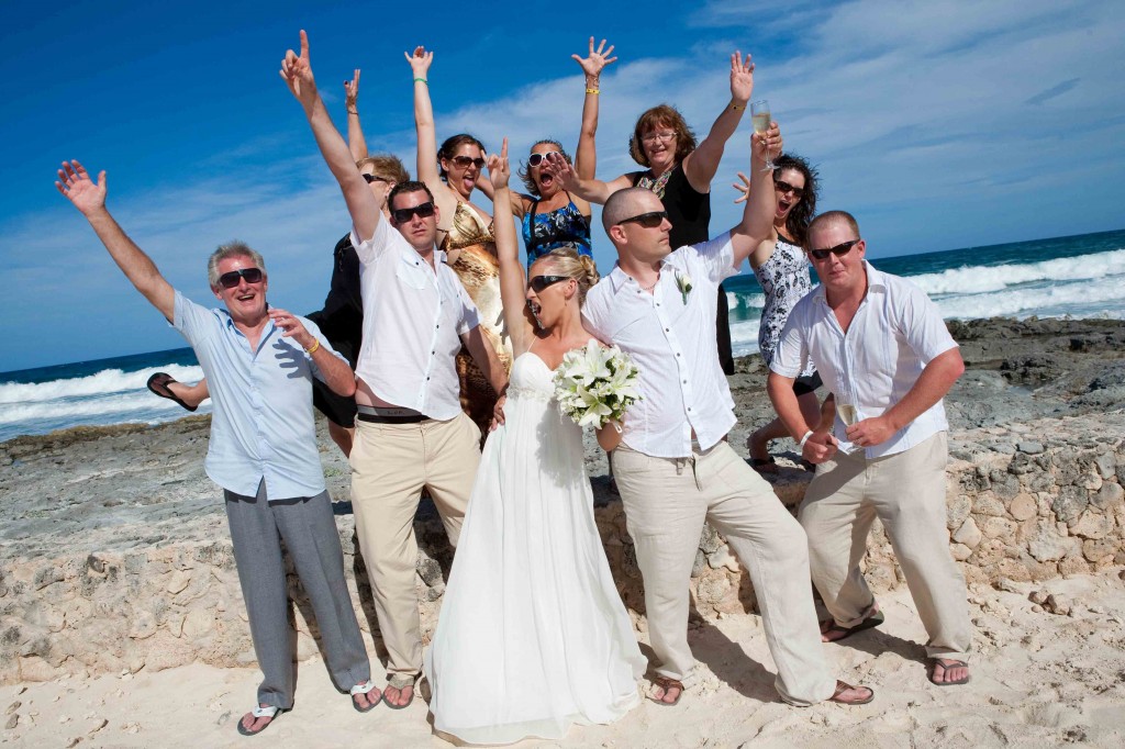 group shot, beach, mexico, destination wedding