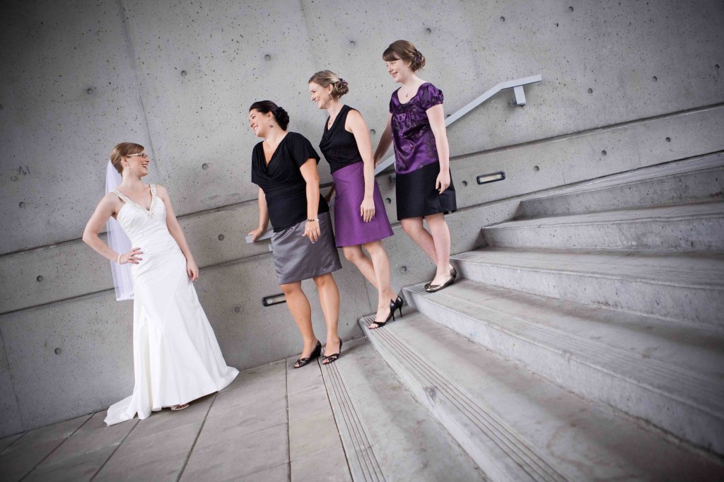 wedding photography, vancouver, urban, bridesmaids, waterfall building