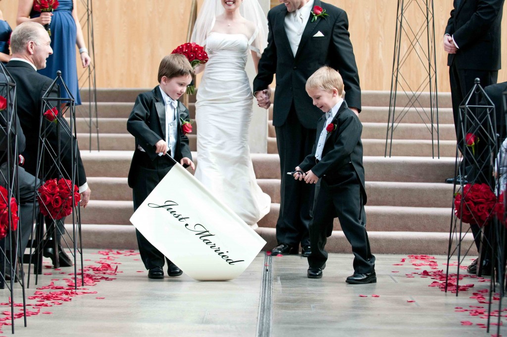 ring bearers, just married sign, law courts, vancouver, wedding