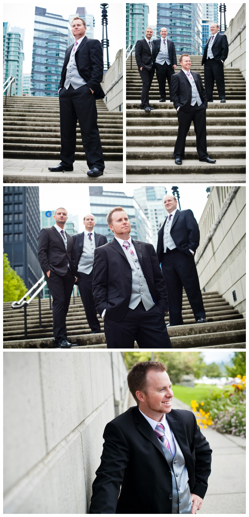 coal harbour, vancouver, wedding photos, guys, groom, portraits