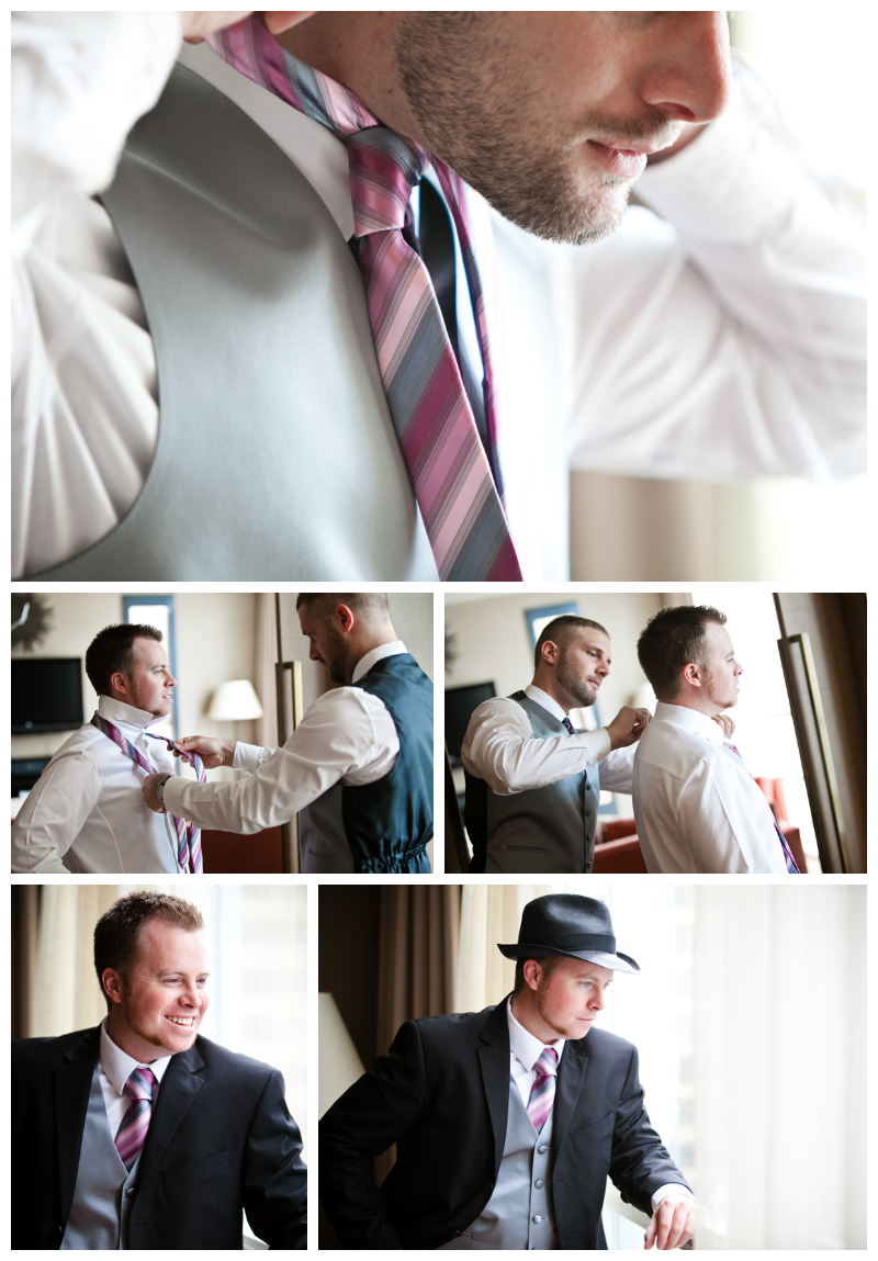 vancouver wedding photographer, loden hotel wedding, wedding, guys getting ready, ties, fedora, window light, hotel