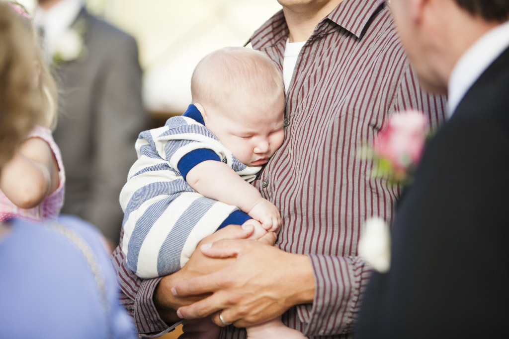 sleeping baby at wedding