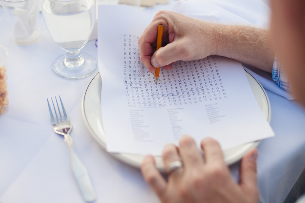 word search games for guests at wedding reception