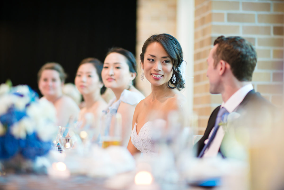 bride and groom at head table at port moody wedding