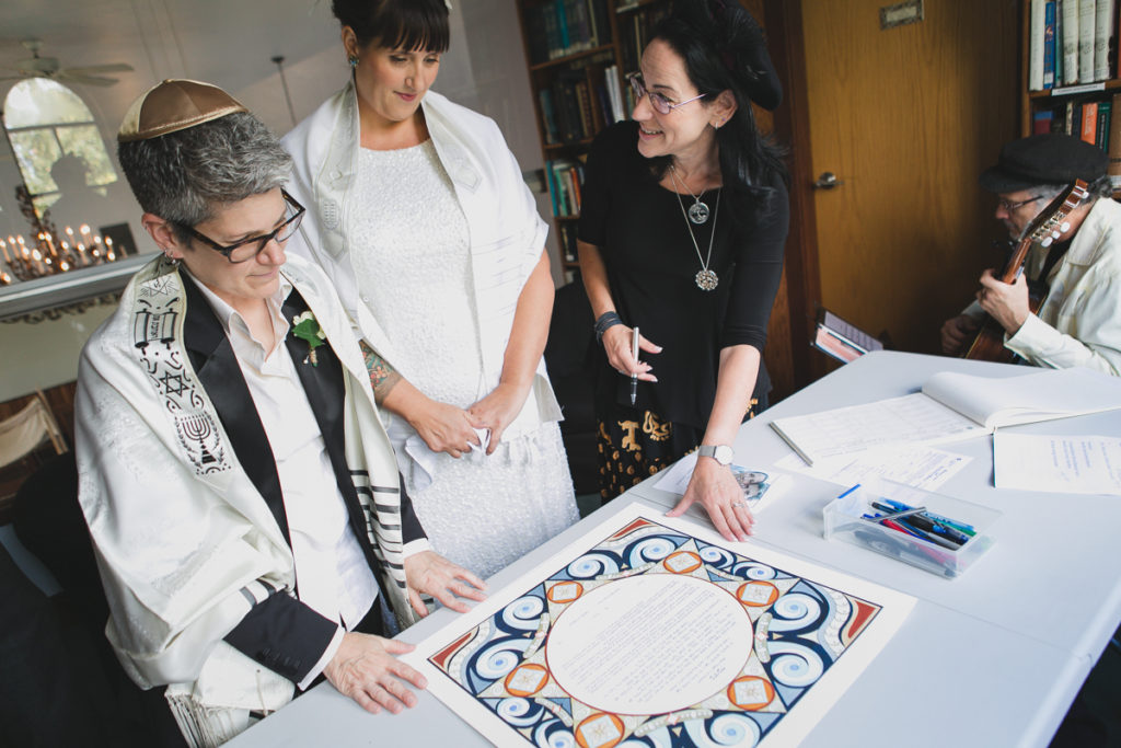 jewish same sex wedding vancouver, ketubah signing at synagogue