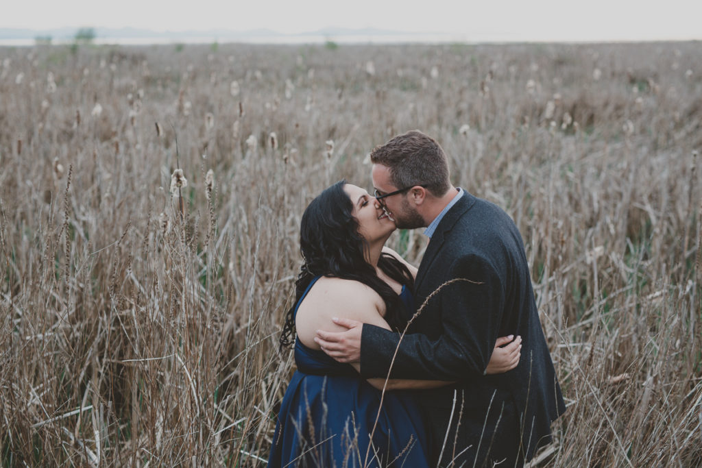 engagement photos in reeds, bog engagement photos