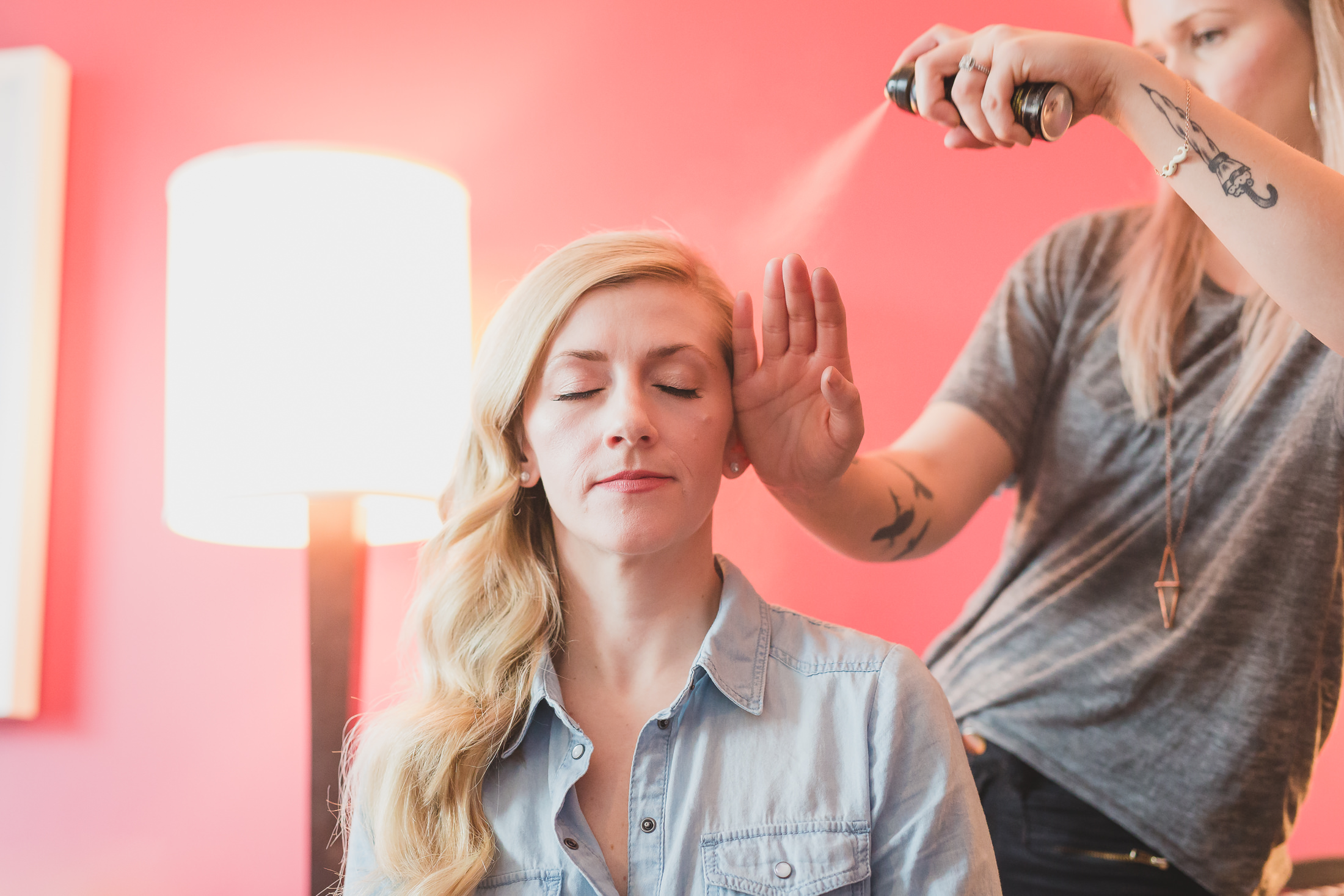 bride getting hair done at opus hotel, hair by stone fox tessa woychyshyn