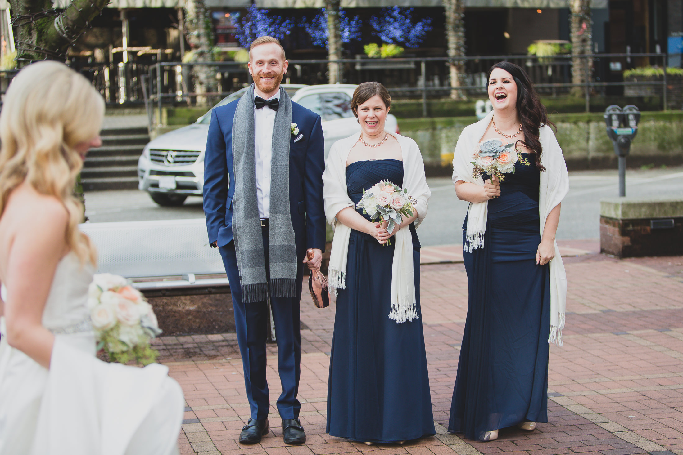 bridal party fun during wedding first look