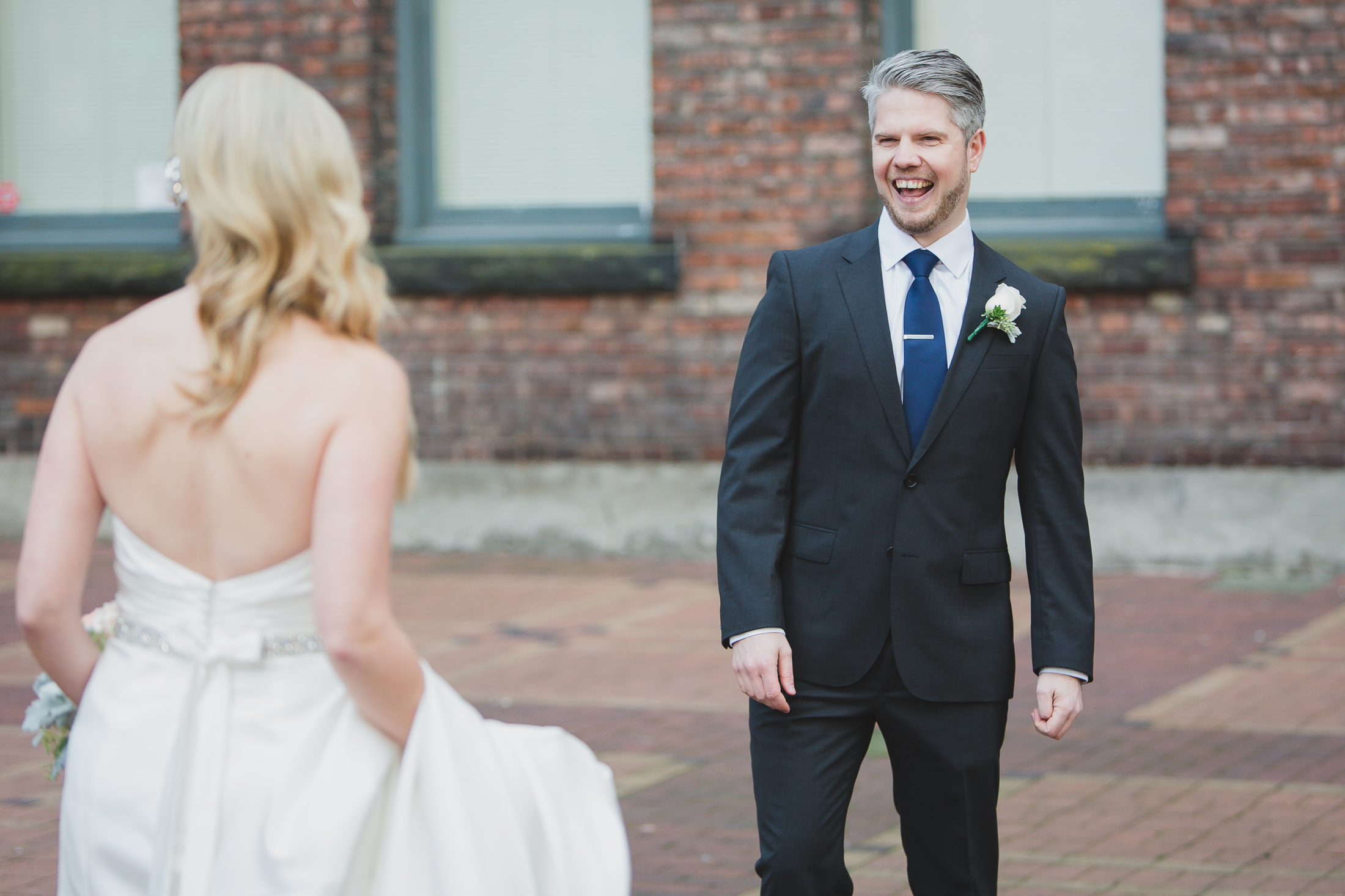 vancouver wedding first look, groom reaction yaletown