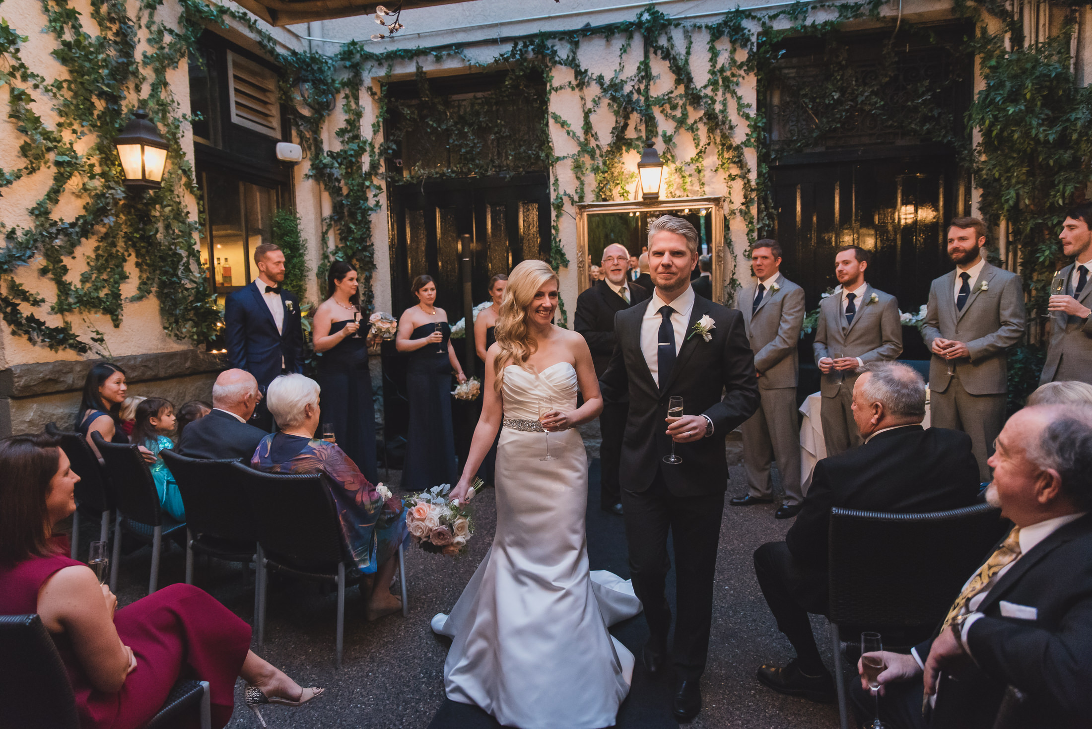 vancouver wedding recessional with champagne