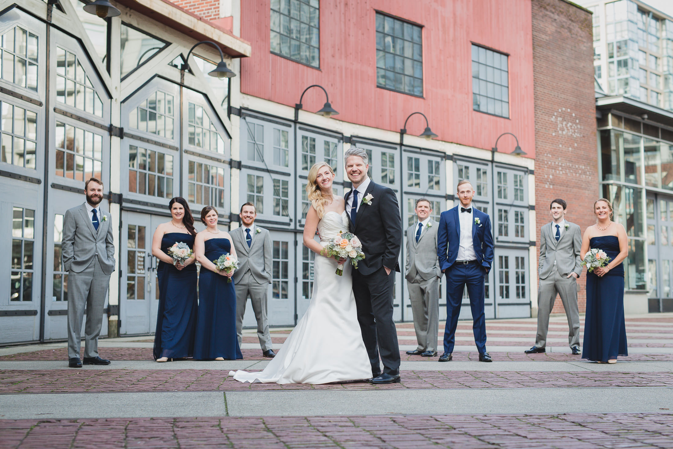 roundhouse yaletown wedding photos, group wedding party photo