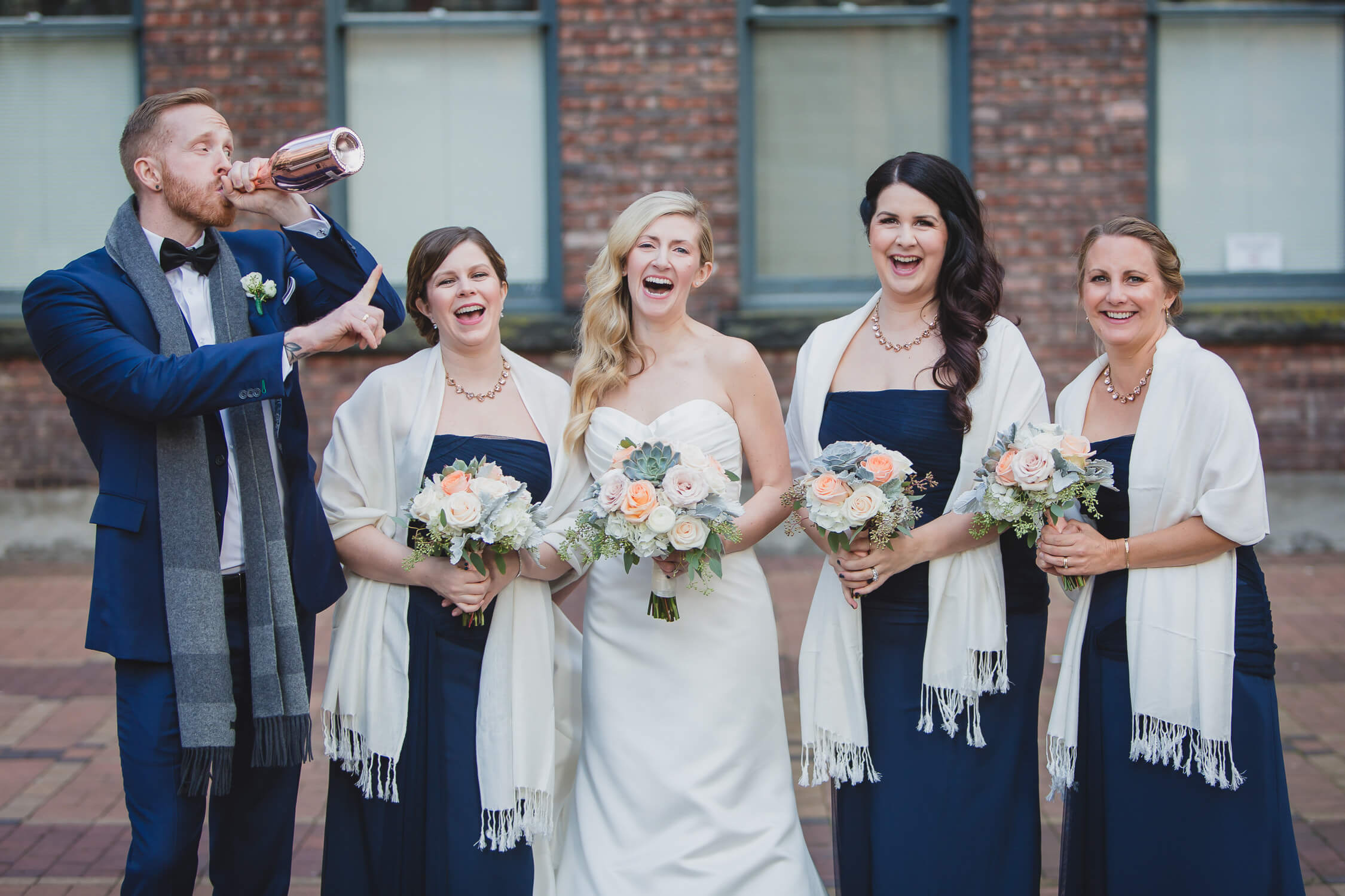 casual wedding party photos with bridesman