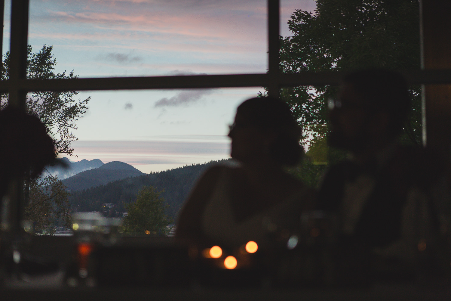 bride and groom at reception with view at their port moody wedding