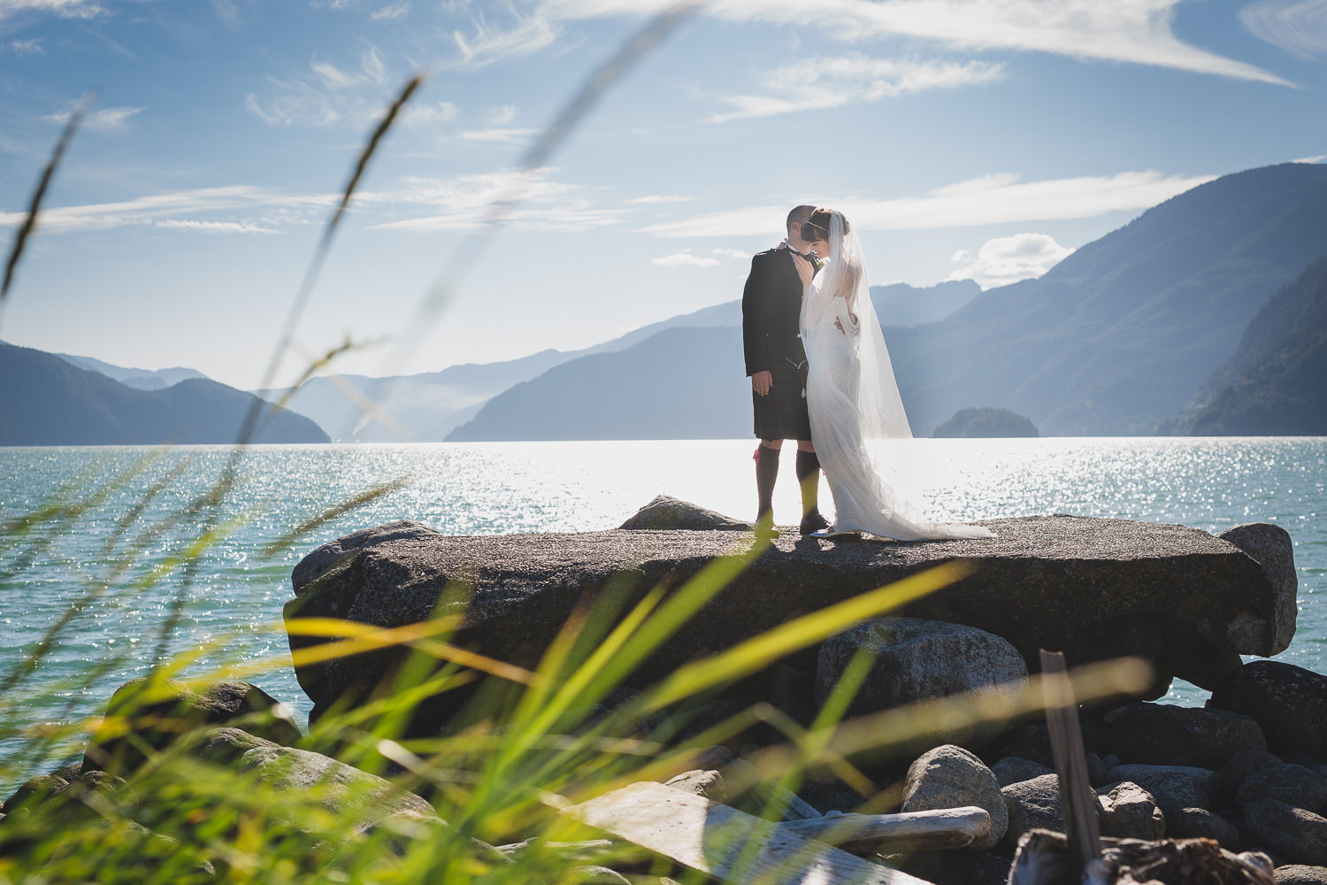 Whistler wedding couple at Furry Creek ocean portrait