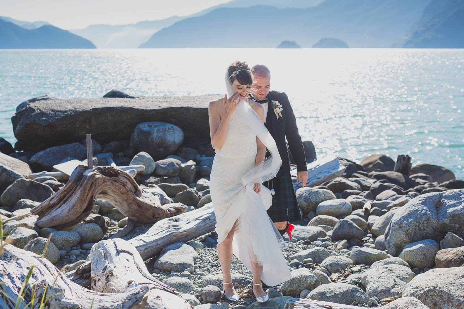documentary wedding photography Vancouver, wedding couple by the ocean