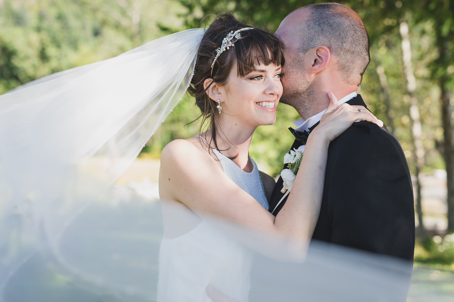 wedding couple veil shot