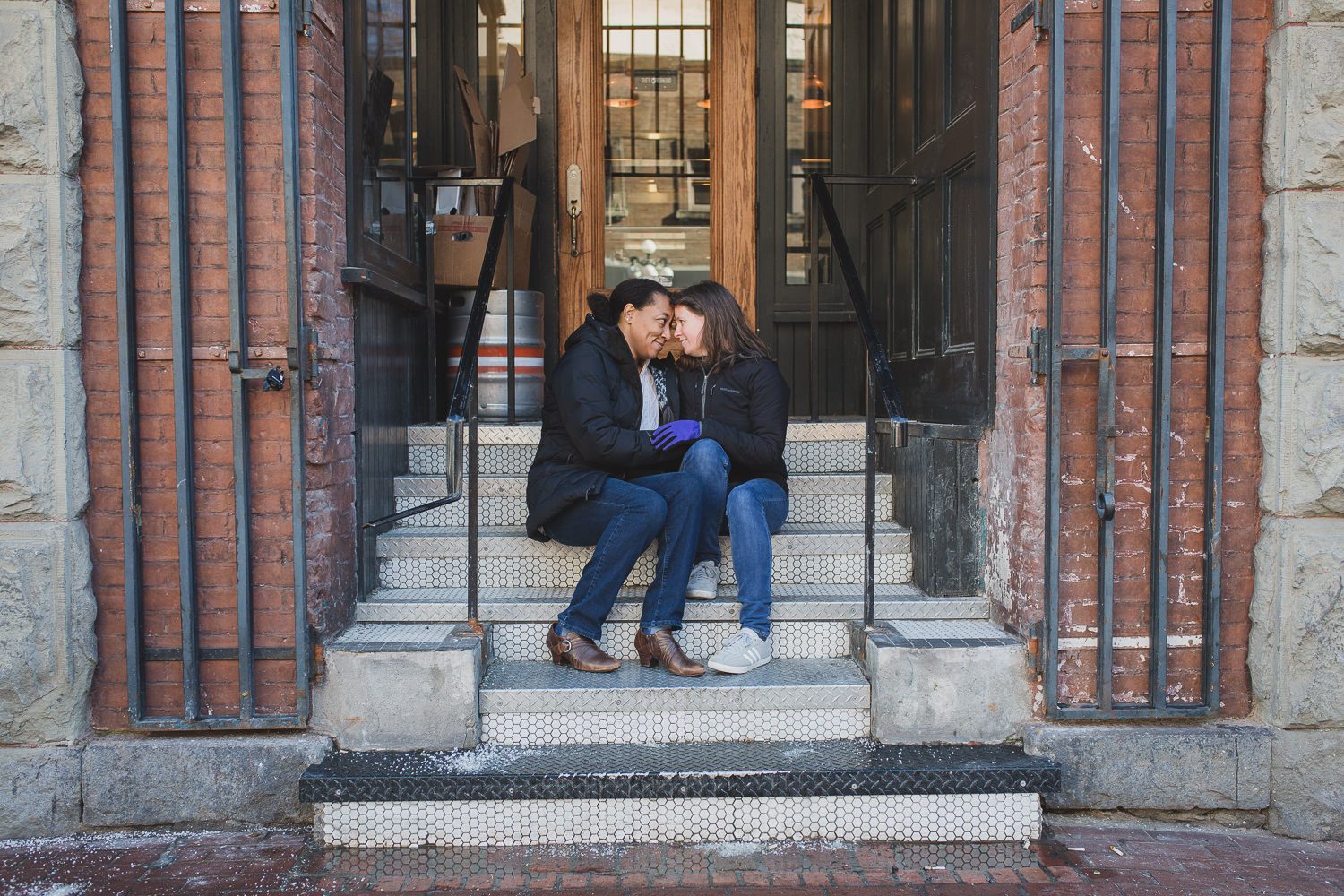 lgbtq couple winter engagement session in gastown