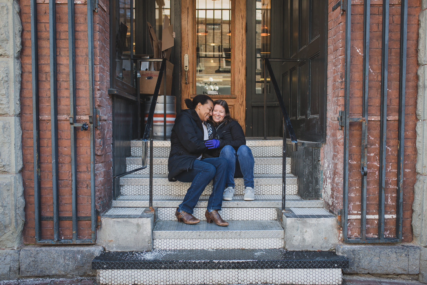 lgbtq couple winter engagement session in gastown