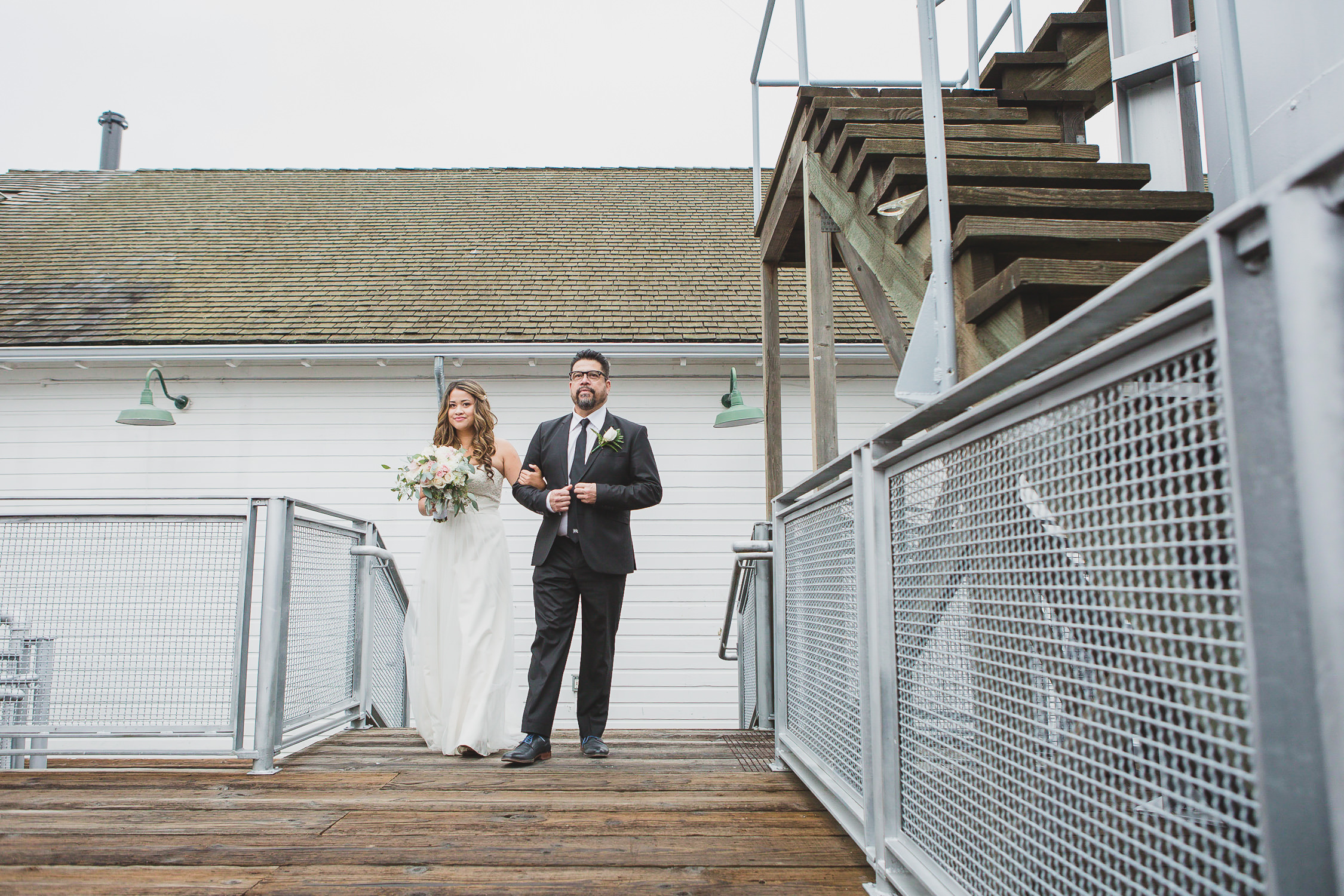 bride entering wedding ceremony with dad in steveston bc