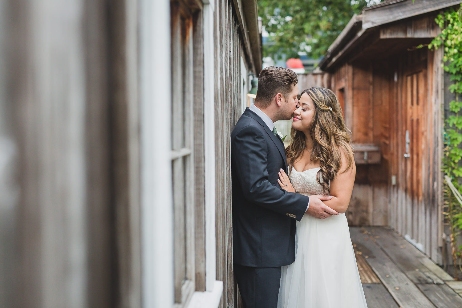 bride and groom portraits at steveston wedding in brittania shipyards