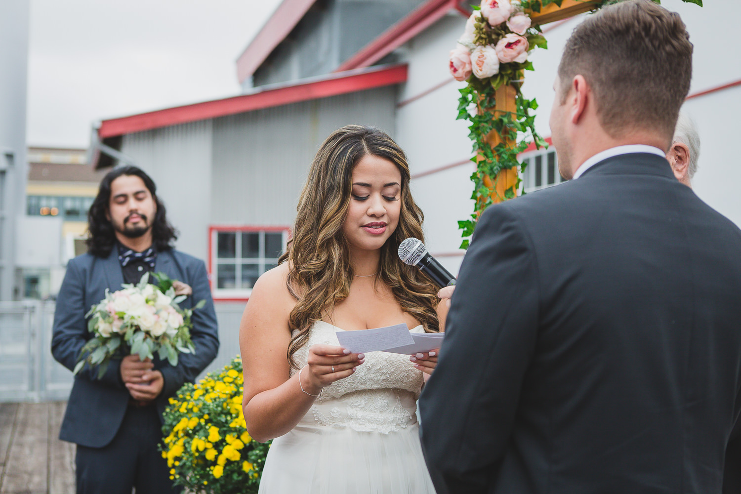 bride reading vows at steveston wedding ceremony