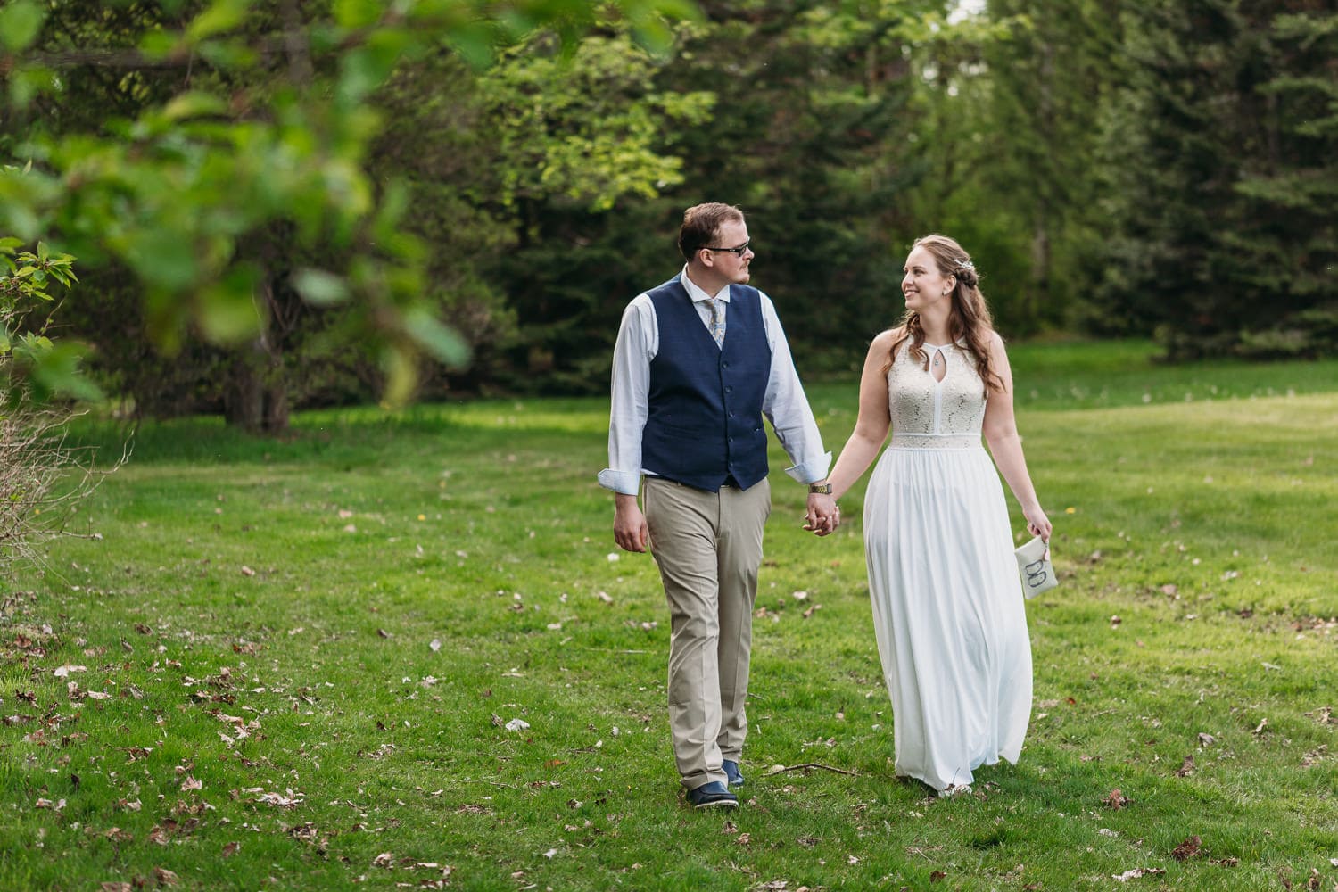 couple walking at campbell valley park elopement
