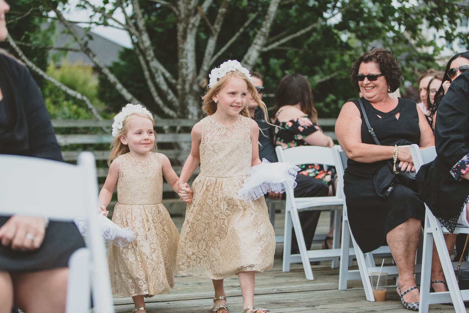 flower girls entering wedding ceremony in Pitt Meadows