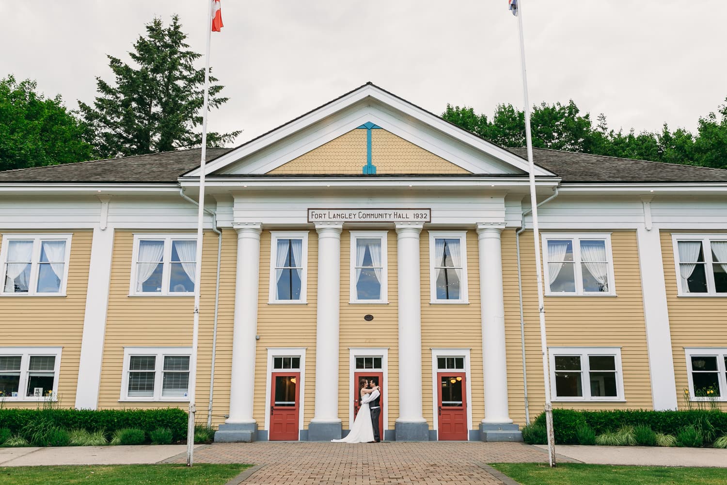 wedding couple at fort langley community hall
