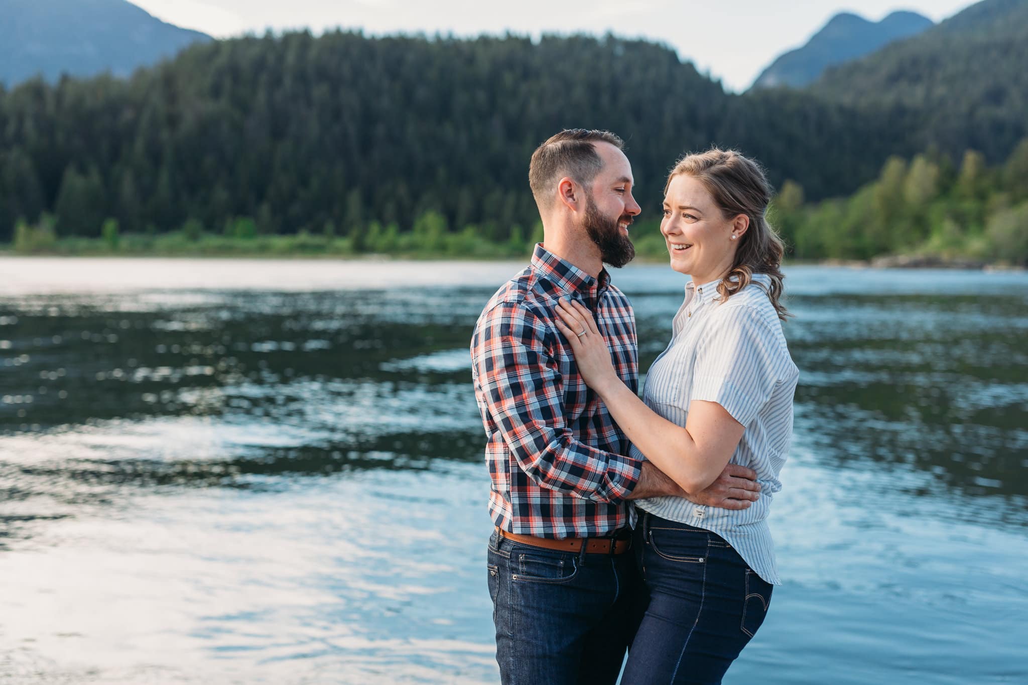 engagement session couple at pitt lake boat launch in pitt meadows