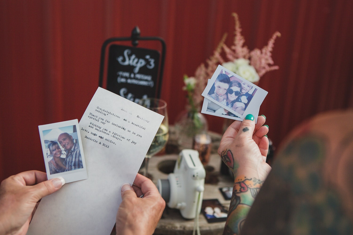 typewriter and polaroid guestbook at fraser valley wedding