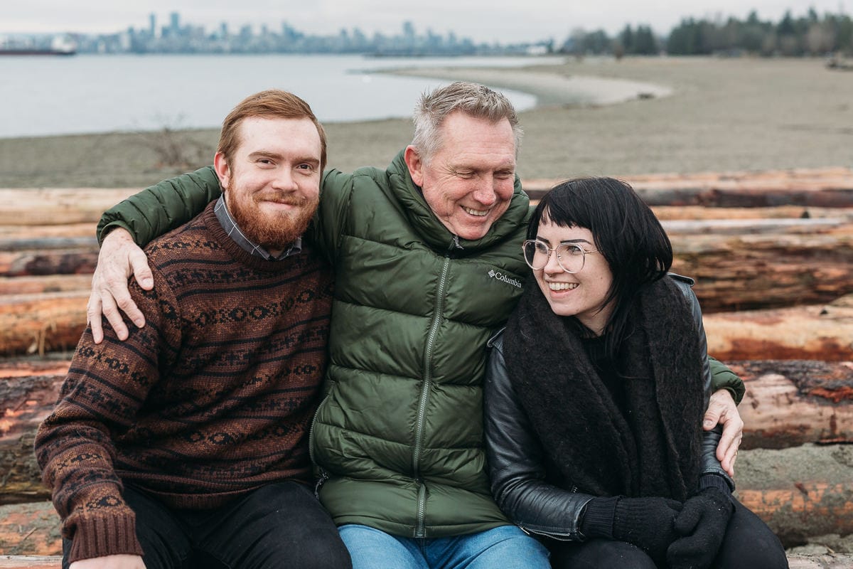 fun family photography in vancouver with adult kids on jericho beach