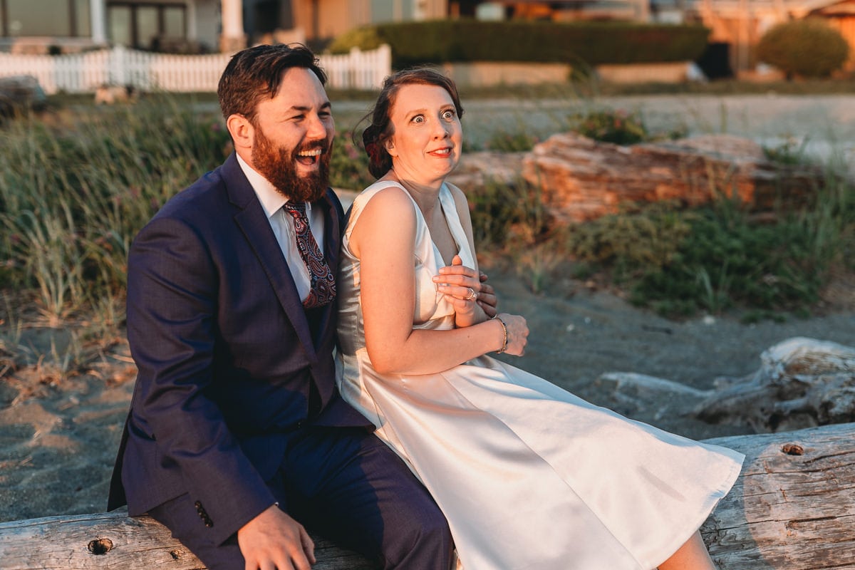 quirky fun wedding portraits at camp wedding in bc