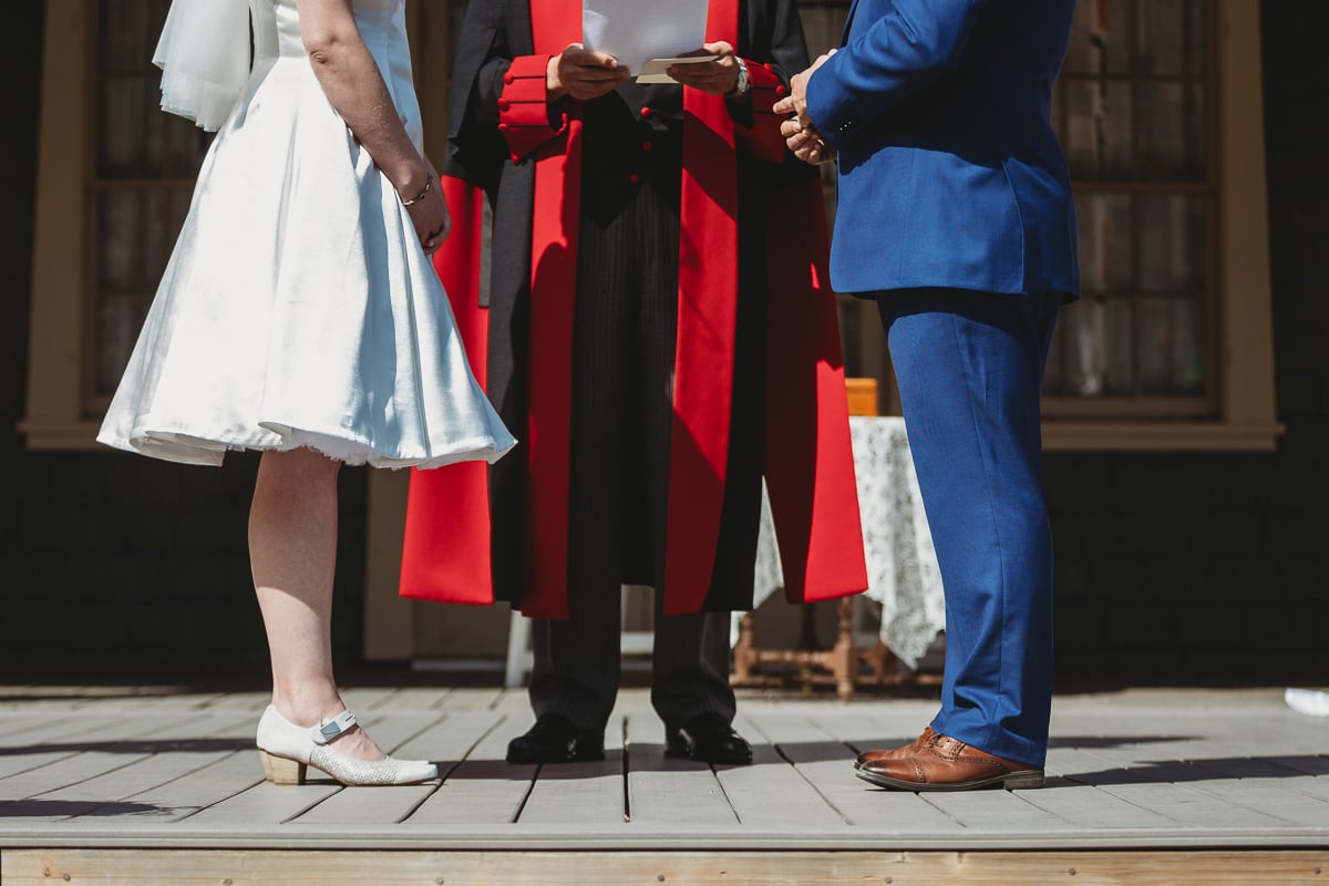 bride and groom's shoes at camp wedding ceremony