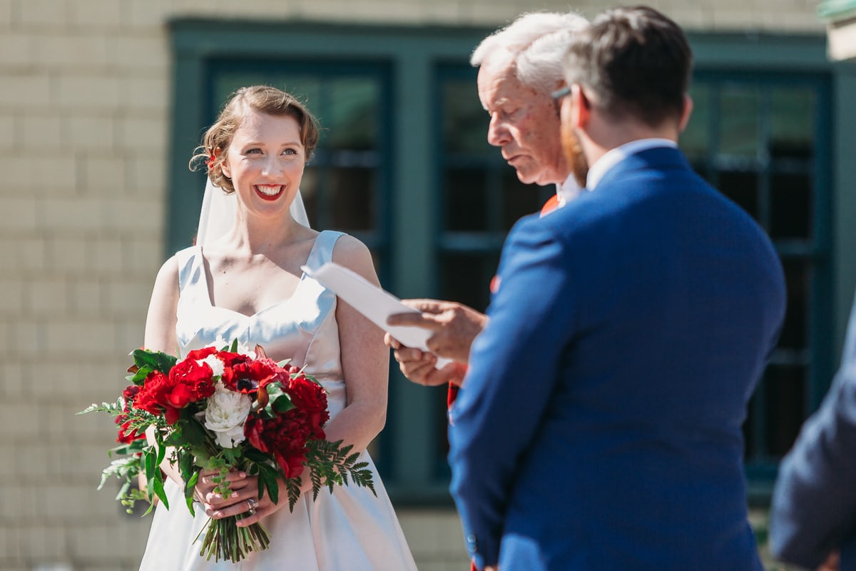 happy bride during wedding ceremony