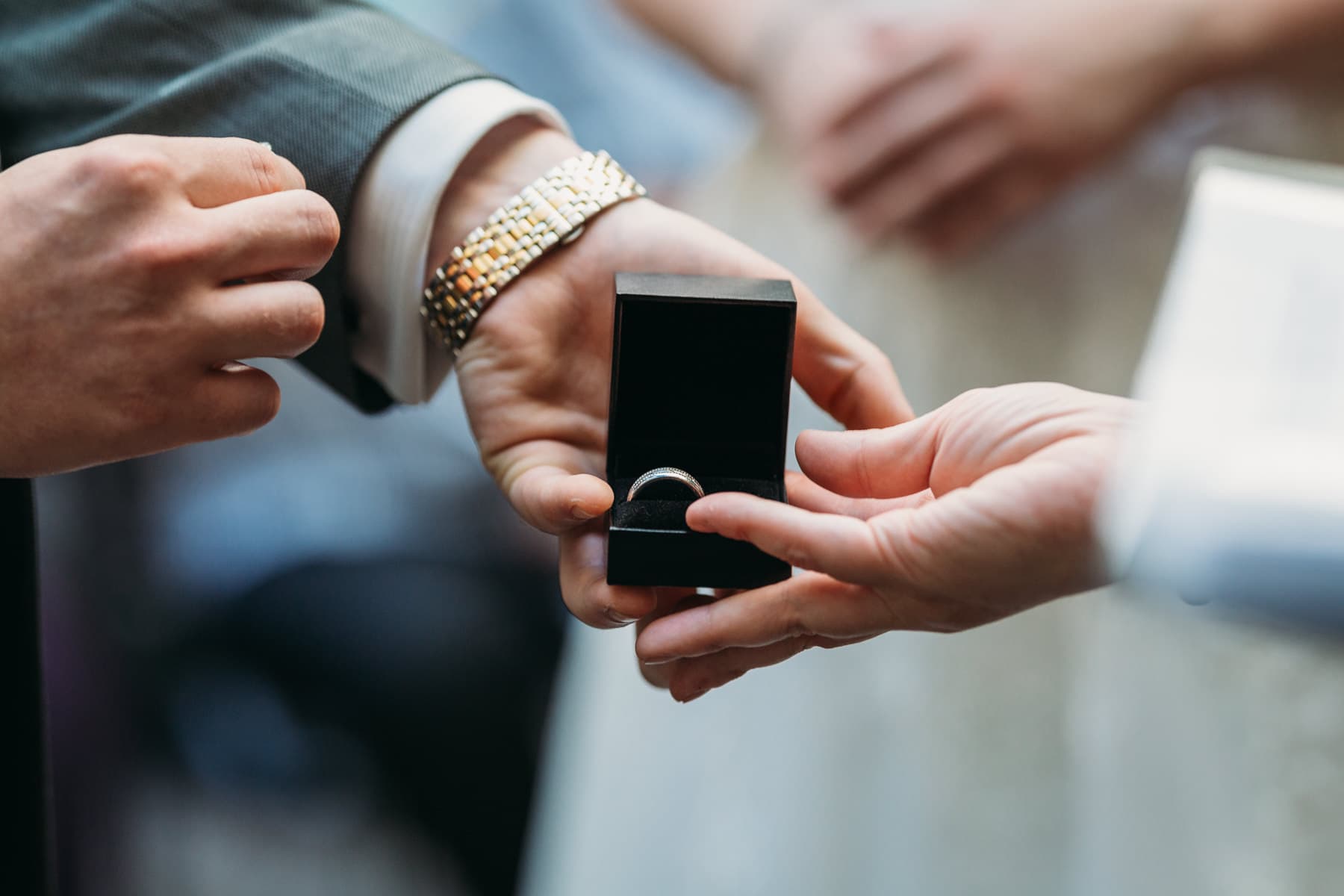 wedding rings closeup during ceremony at Brix Vancouver
