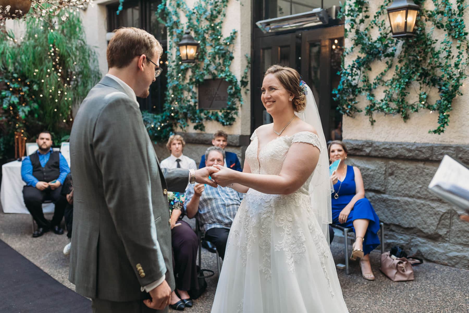 ring exchange during vancouver wedding ceremony at brix & mortar