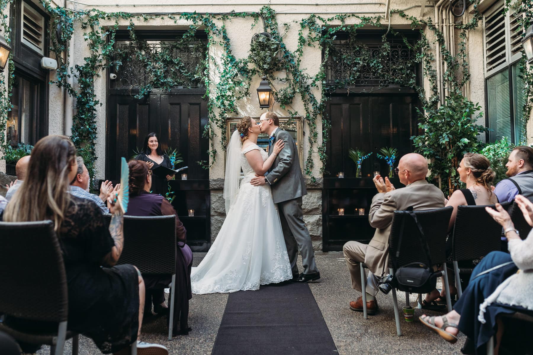 wedding ceremony kiss at brix vancouver