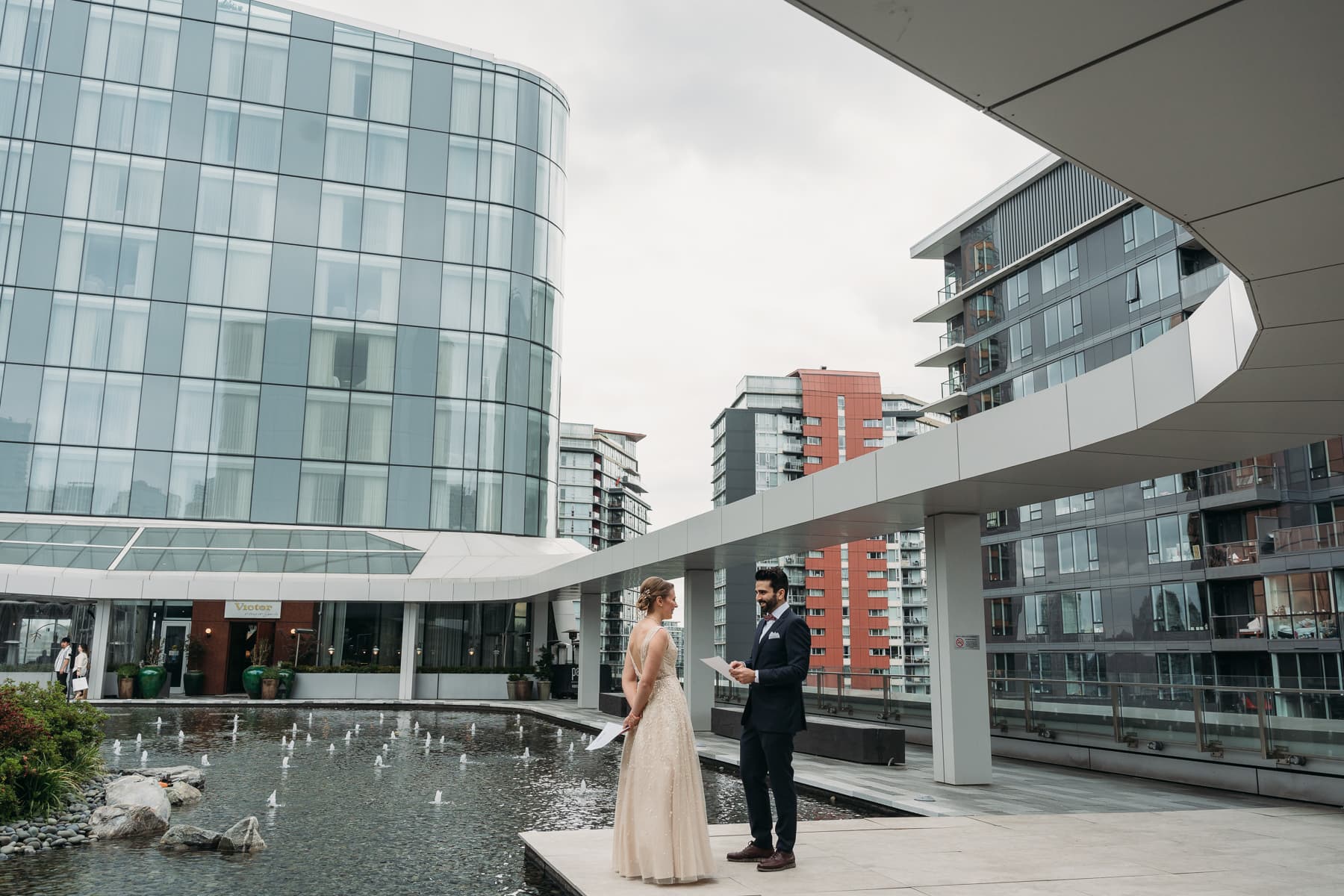 wedding ceremony vows at douglas parq vancouver marriott park level patio